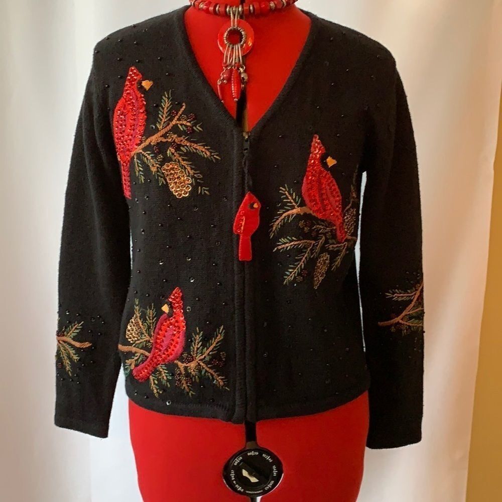 Heirloom Collectibles Christmas Collection petite small embellished cardigan